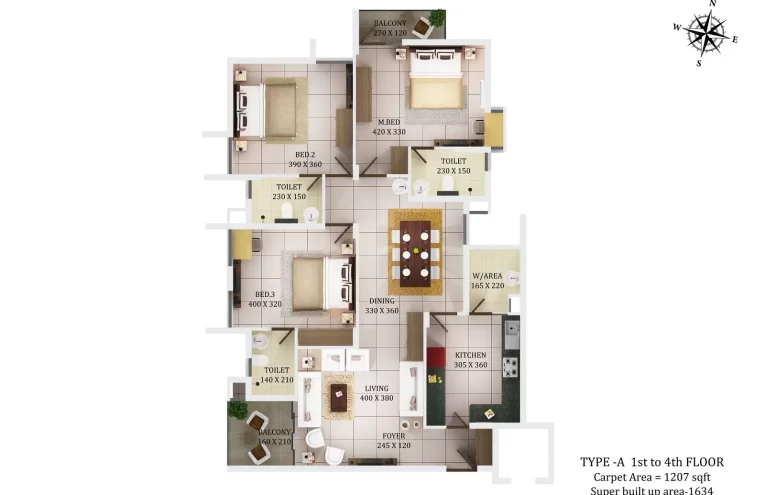 Type A 3BHK 1st to 4th Floor
